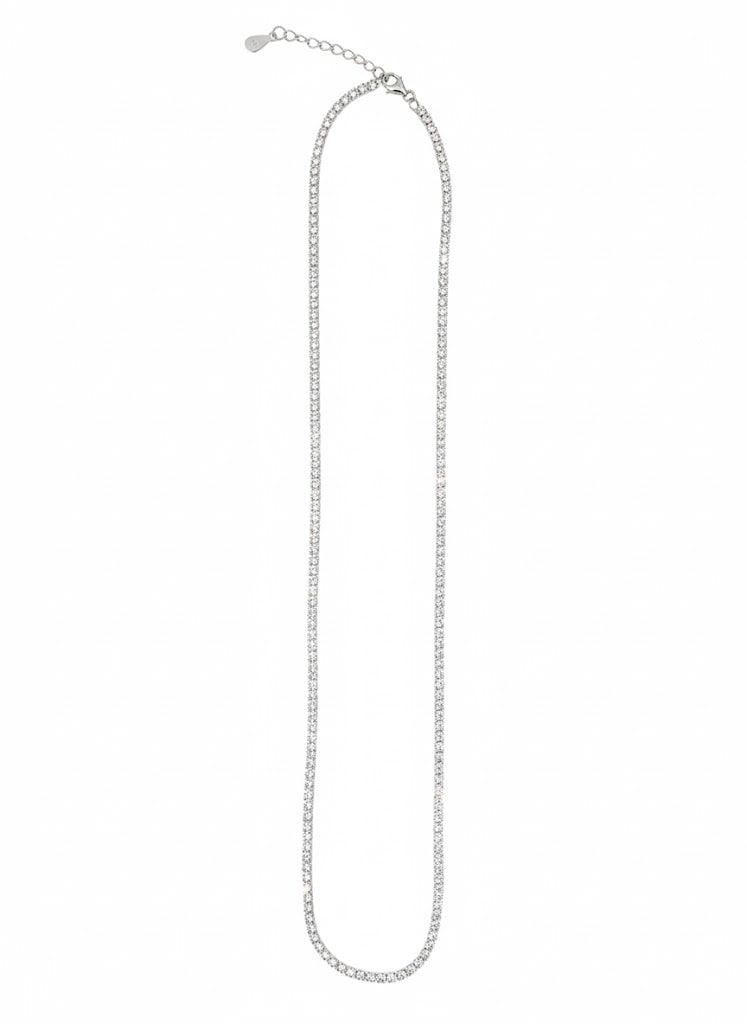 Tennis Necklace in Platinum-Plated Sterling Silver