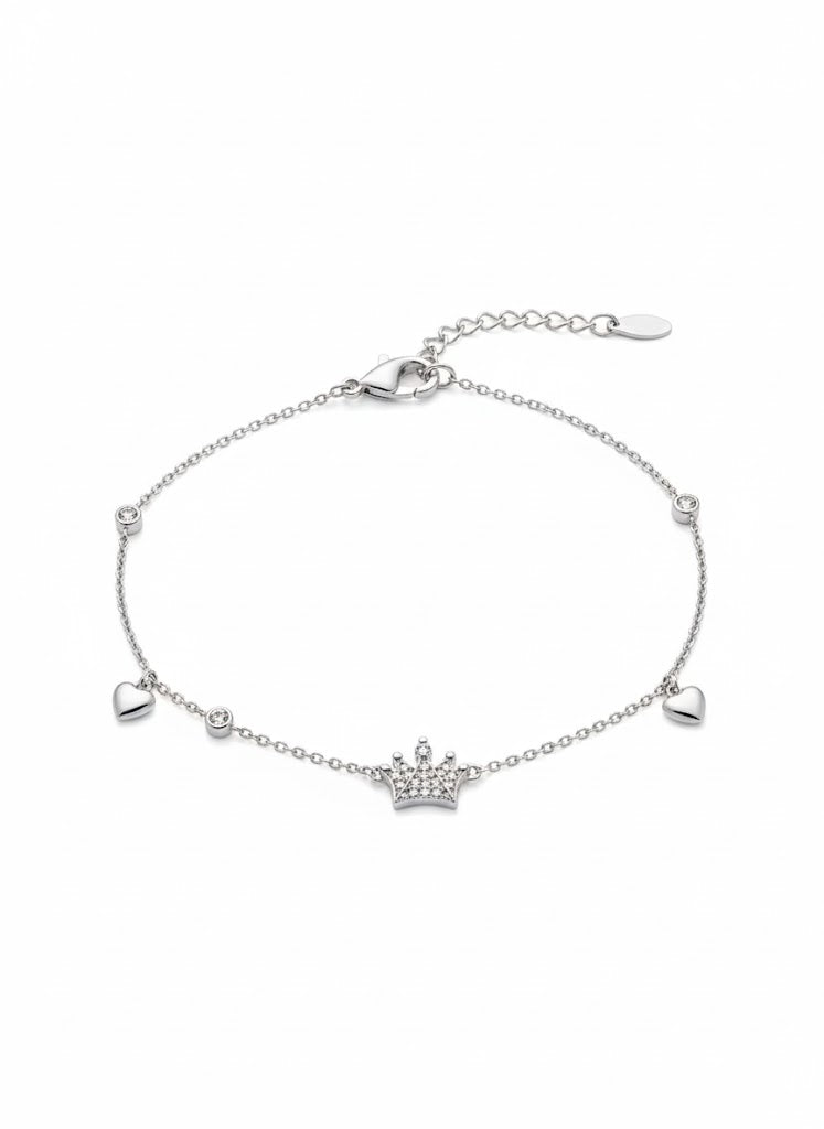 Crown Charm Anklet in Platinum-Plated Silver