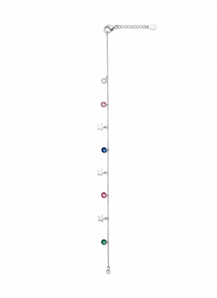 Colored Stone Anklet in 925 Sterling Silver