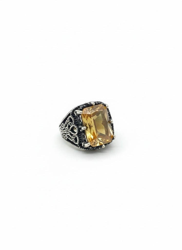 Men’s Ring with Gold-Tone Stone in Turkish Silver