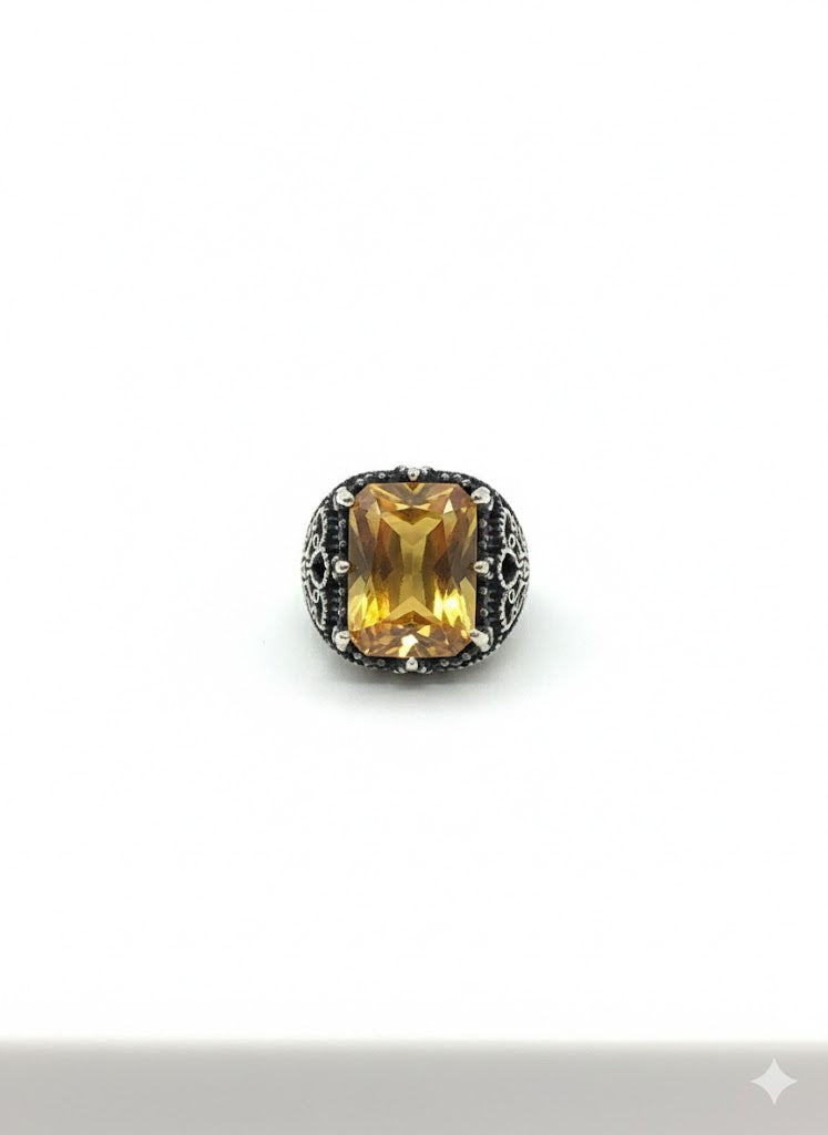 Men’s Ring with Gold-Tone Stone in Turkish Silver