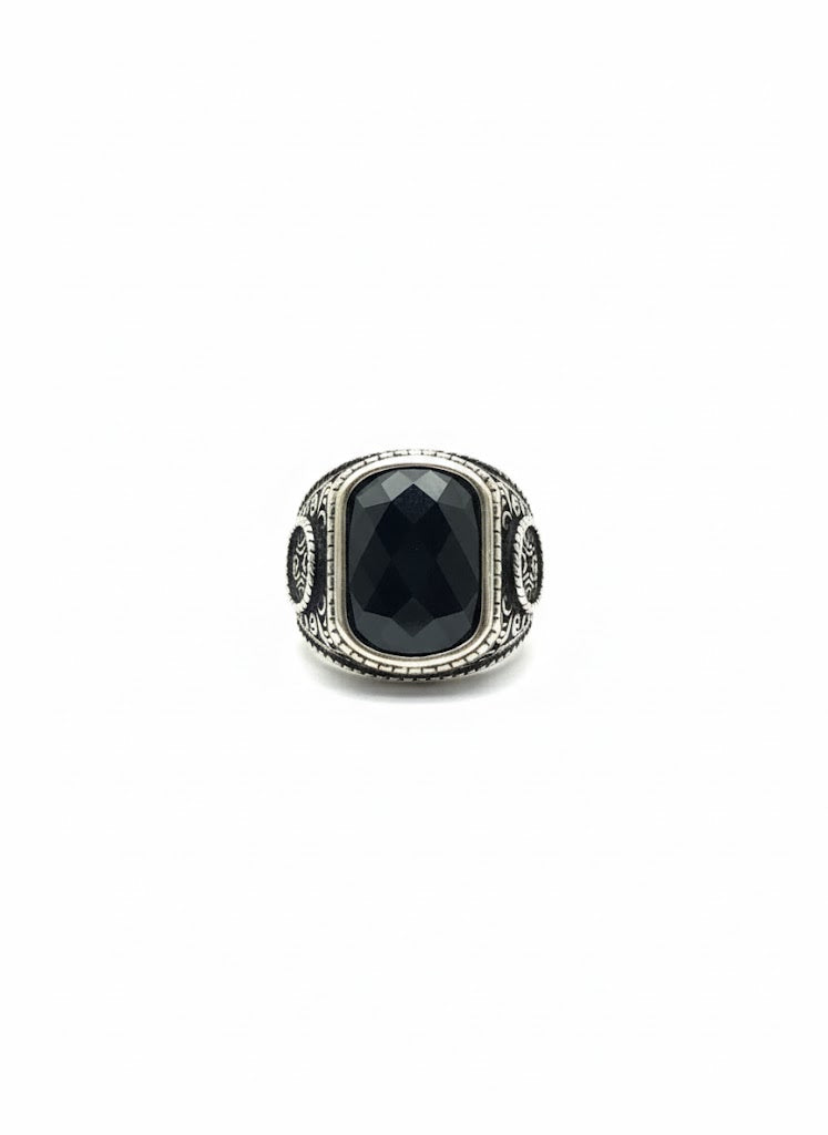 Men’s Ring with Black Stone in Sterling Silver