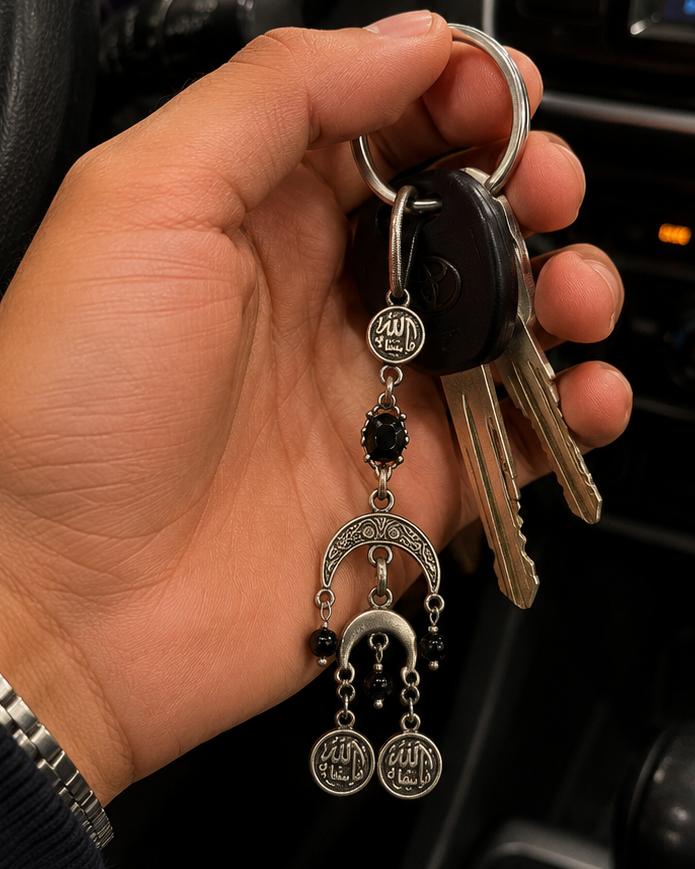 Lady Egyptian Silver Medal Keychain with Stones – Islamic