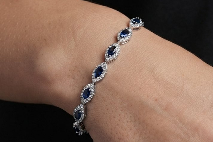 Blue Marquise Halo Bracelet – 925 Sterling Silver
