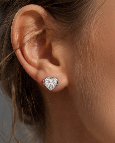 Heart-Shaped White Stone Sterling Silver Earrings