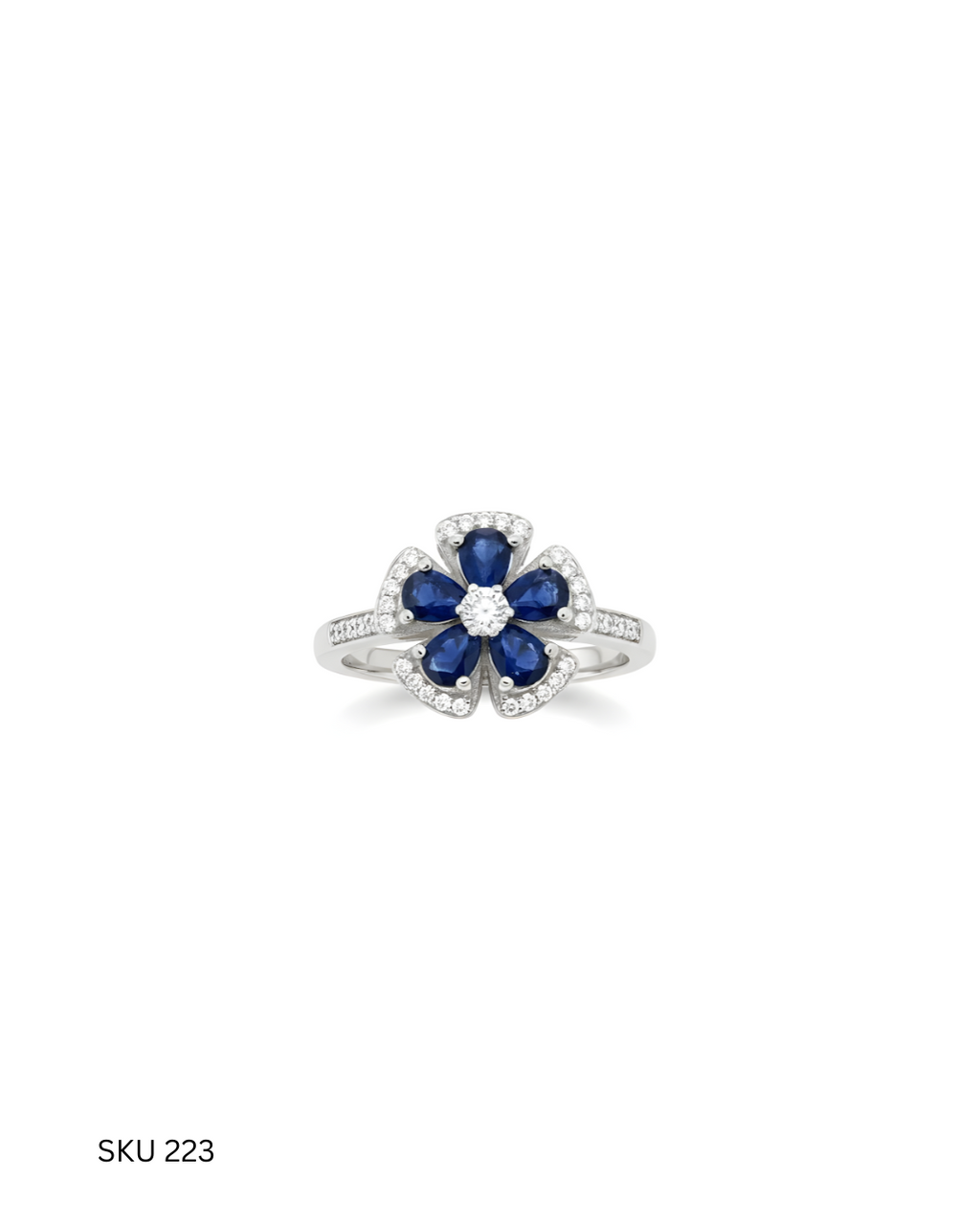 Rose Ring with Blue Stone – Platinum Plated 925 Silver