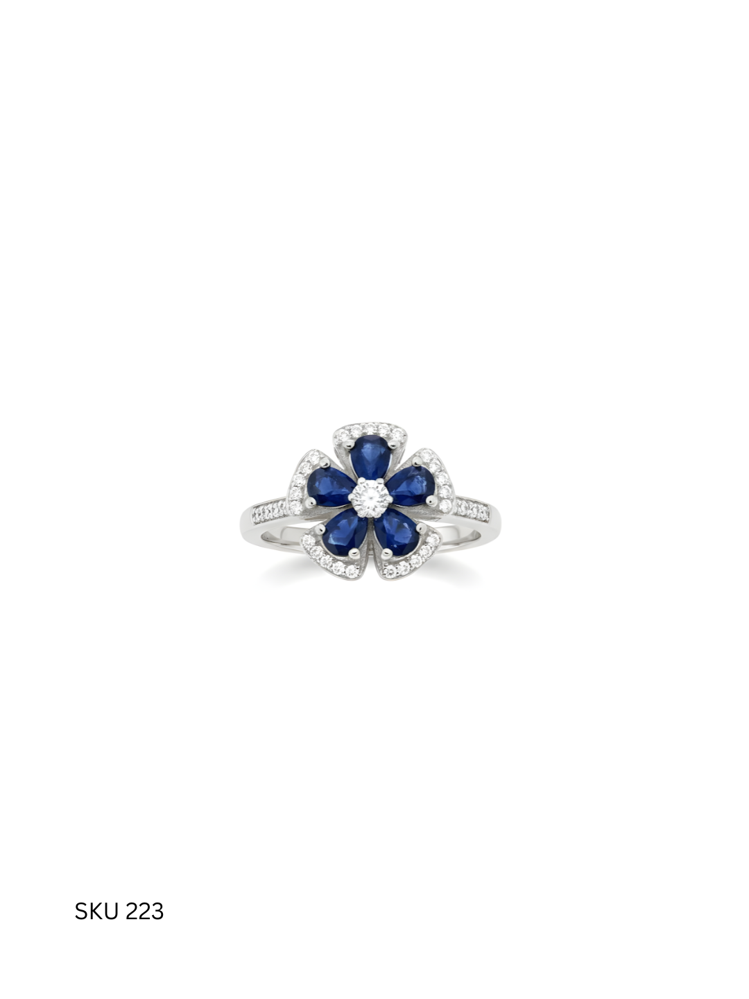 Rose Ring with Blue Stone – Platinum Plated 925 Silver