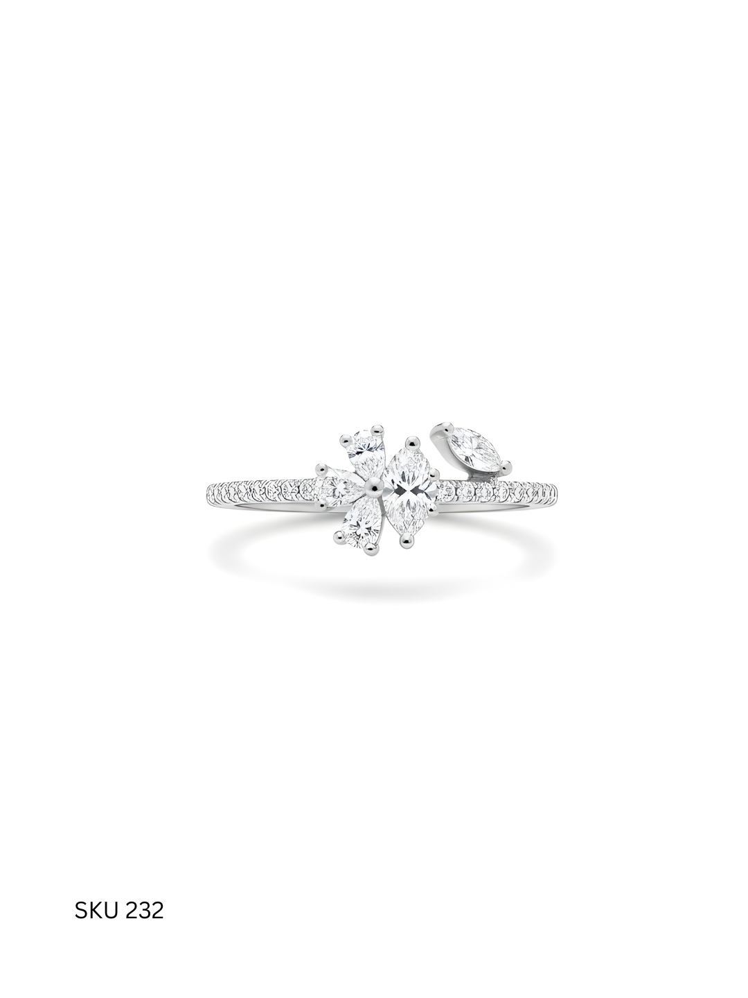 Floral Rose Ring – Platinum Plated 925 Silver