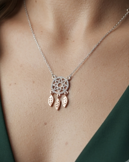 Sun Necklace with White Stones 925 Silver