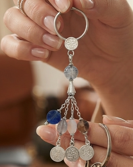 Lady Egyptian Silver Medal Keychain with Stones – Western