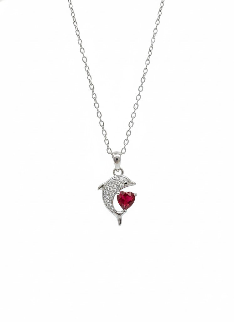 Red Heart Dolphin Necklace – Sterling Silver 925
