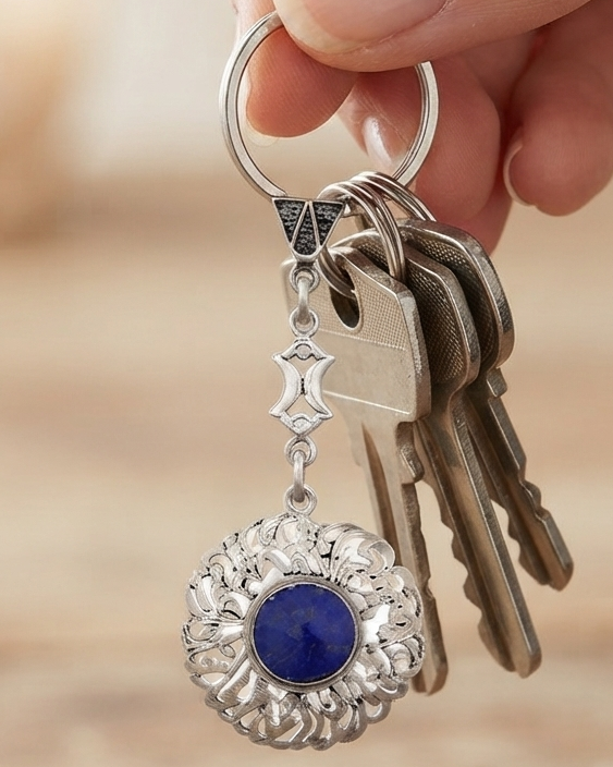 Egyptian Silver Medal Keychain with Stones – Islamic