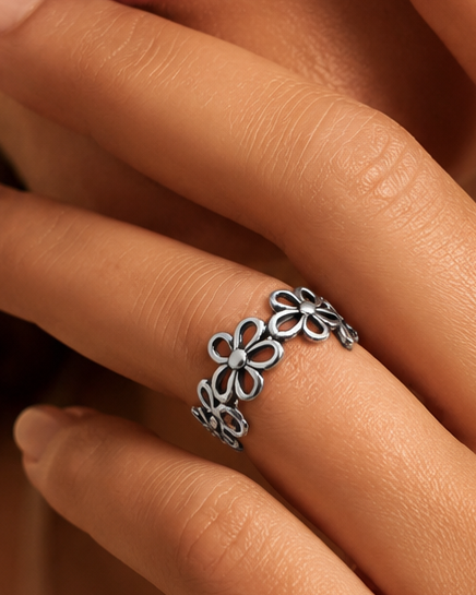 925 Sterling Silver Floral Ring with Swiss Center Stones