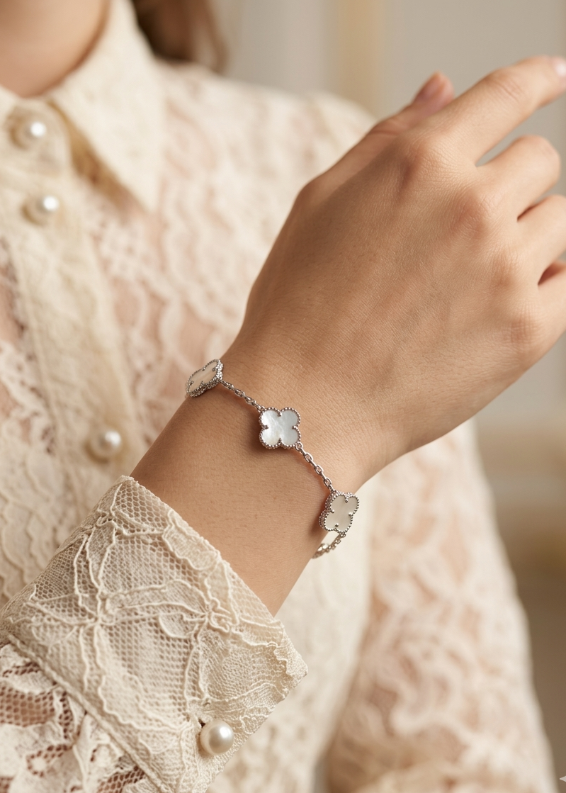 Van Cleef Style Sterling Silver Bracelet