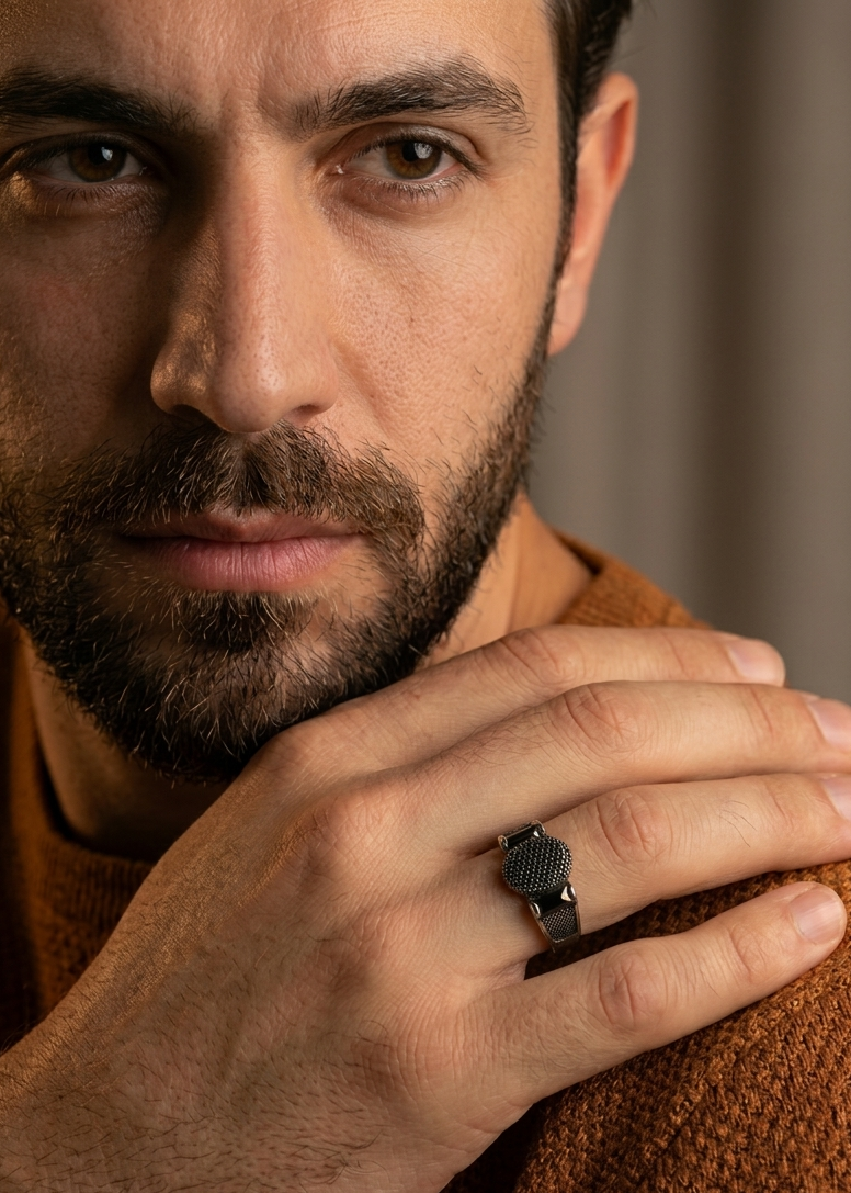 Men’s Black Stone Ring – Multi-Size