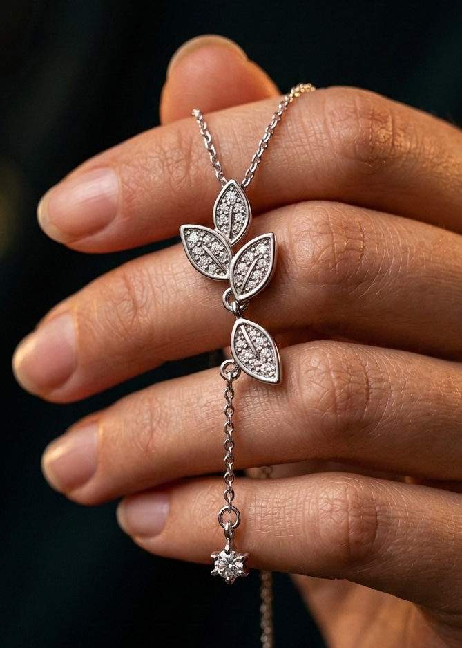 Leaf Drop Necklace 925 Silver