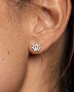 Crown Sterling Silver Earrings with Platinum Plating