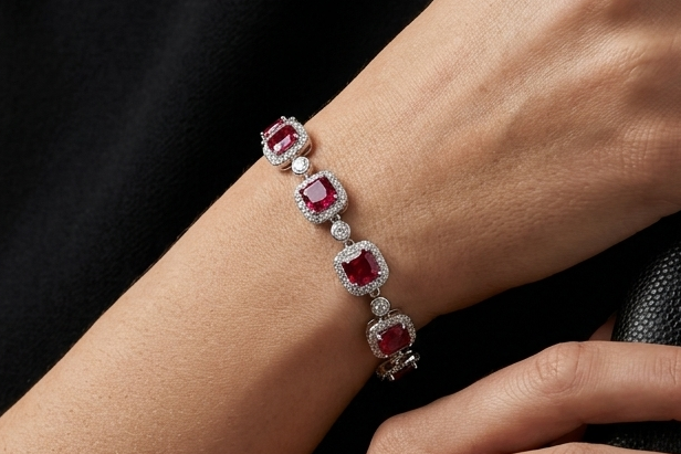 Square Ruby Bracelet _ 925 Sterling Silver