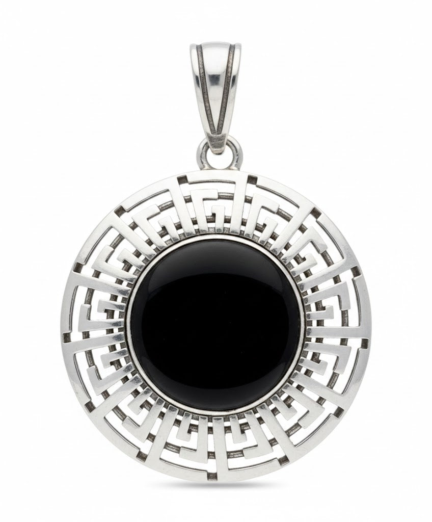 Turkish Silver Black Stone Pendant 925 – Modern