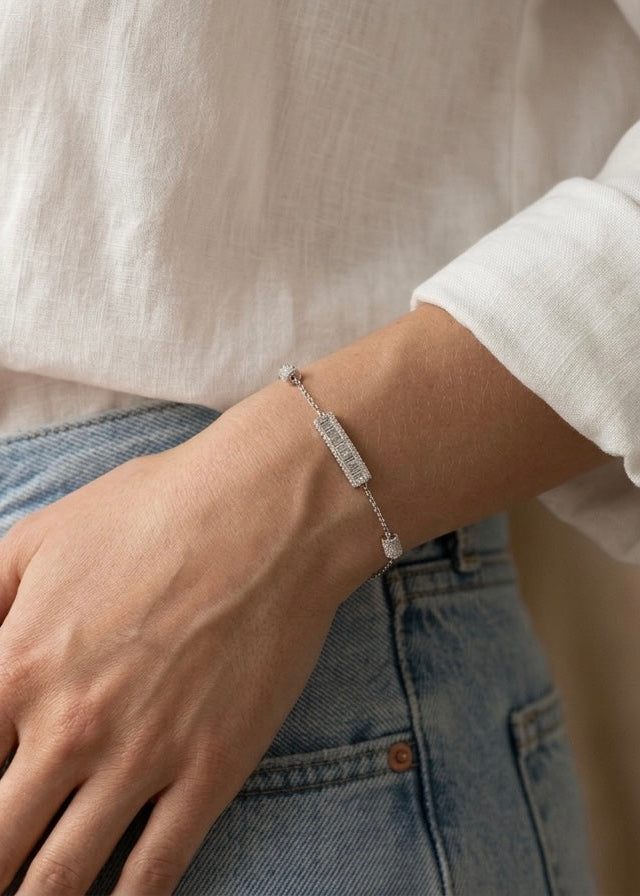 Square Shape Silver Bracelet for Women