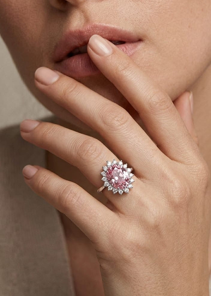 Elegant Pink Morganite-Tone Oval Halo Ring