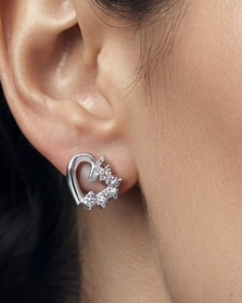 Heart-Shaped Sterling Silver Earrings with Platinum Plating