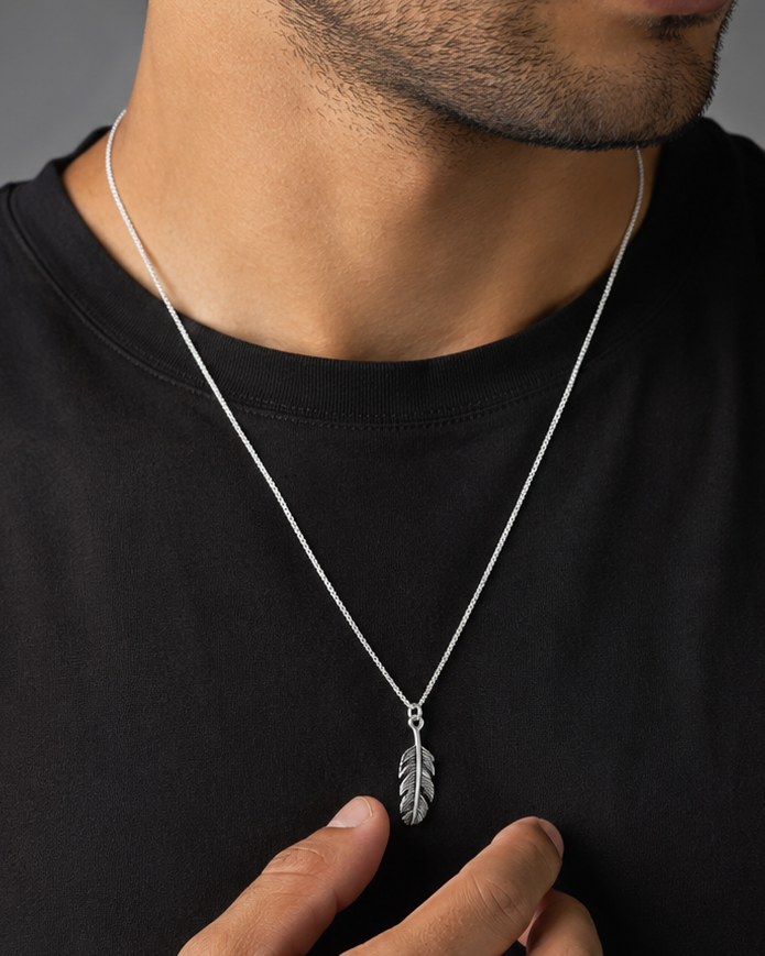 Feather Pendant Silver Necklace