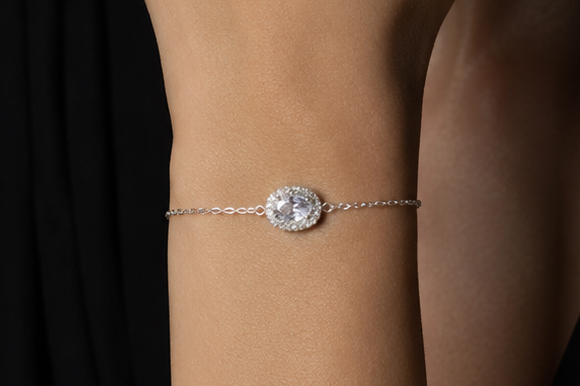 Oval Halo Bracelet – 925 Sterling Silver