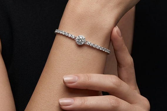 Halo Tennis Bracelet – 925 Sterling Silver
