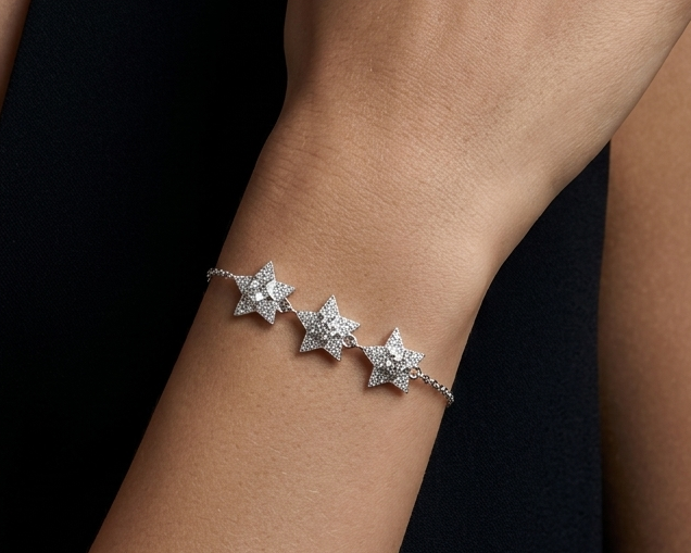 Triple Star Silver Bracelet – 925 Sterling Silver
