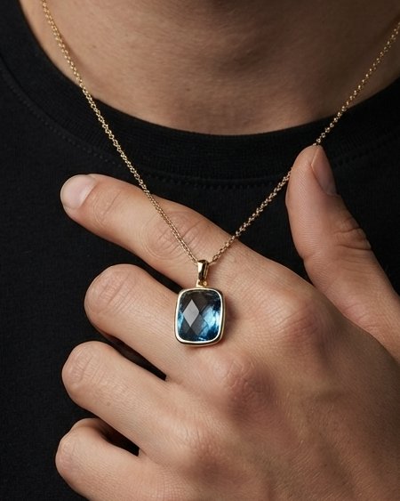 Azure Radiance Gold Pendant Necklace