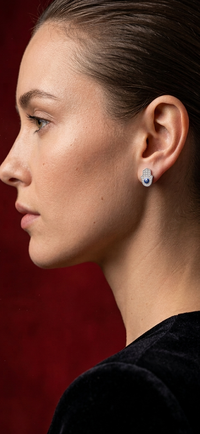 Hand-Shaped Sterling Silver Earrings with Platinum Plating