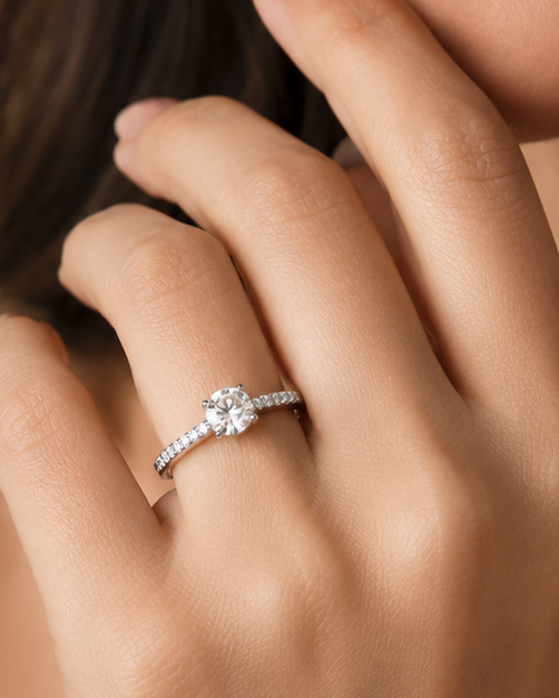Italian Solitaire Ring – Platinum Plated 925 Silver