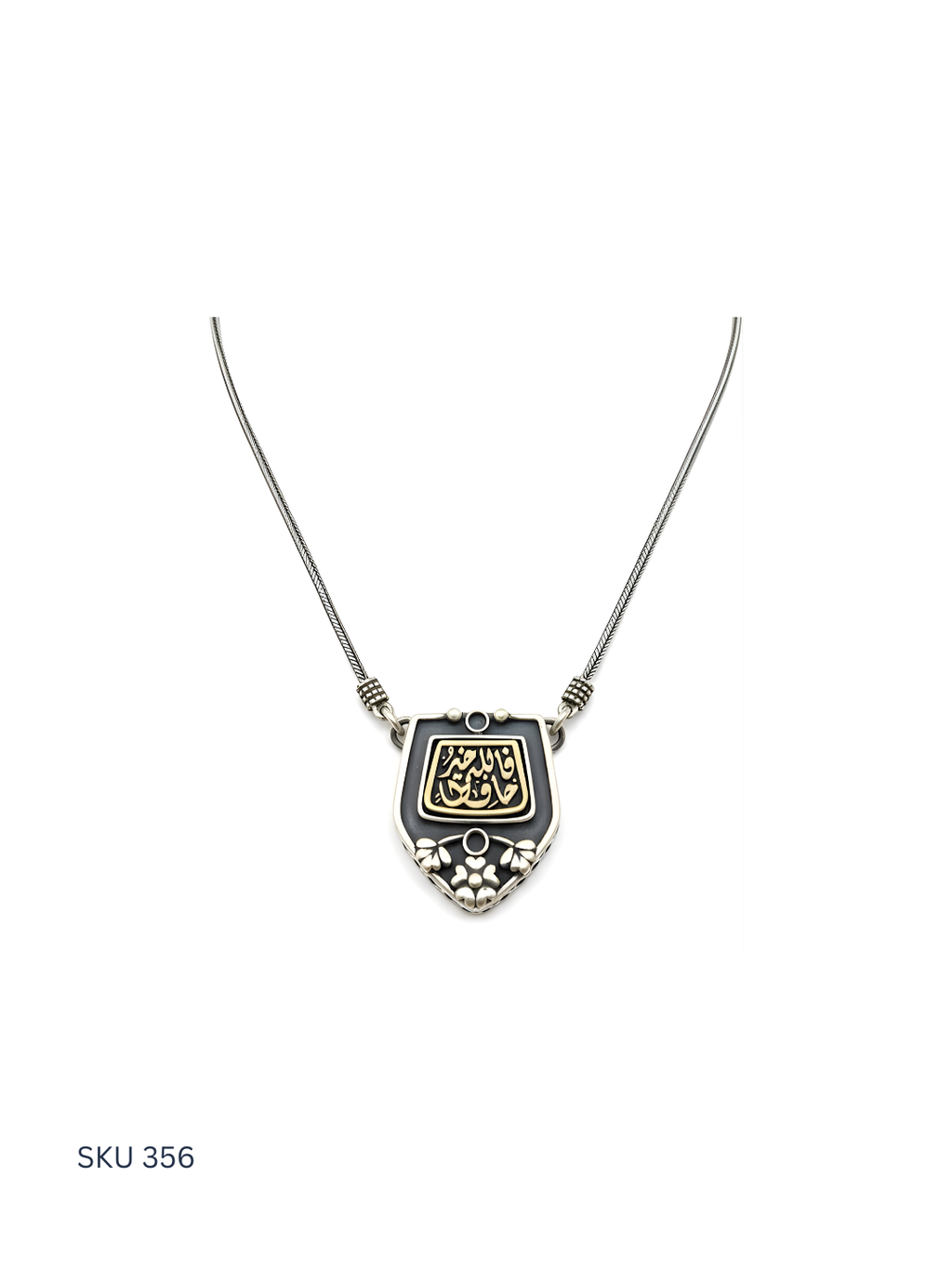 Silver necklace with a pendant on a white background