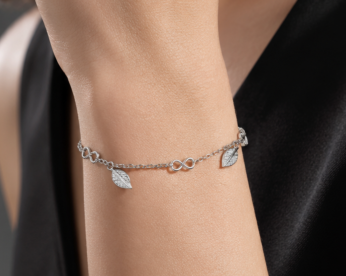 Infinity Leaf Bracelet – 925 Sterling Silver