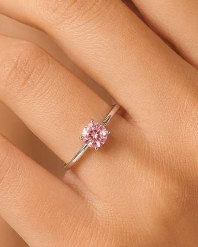 Pink Stone Solitaire Ring – 925 Silver
