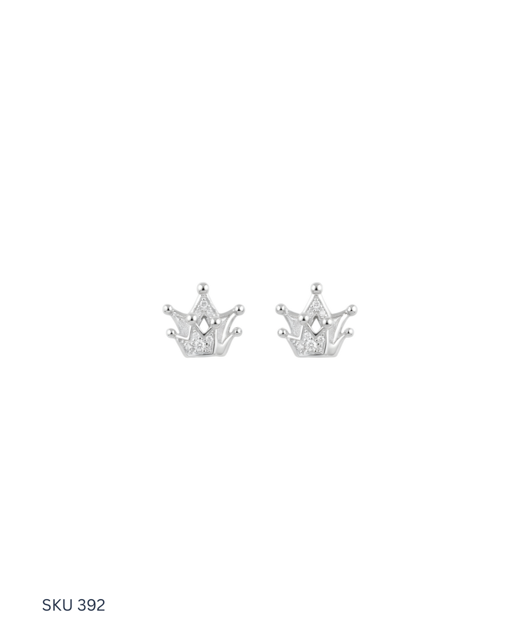 Pair of silver crown-shaped earrings on a white background with SKU 392 text.