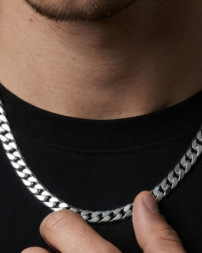 Polished Silver Curb Chain Necklace