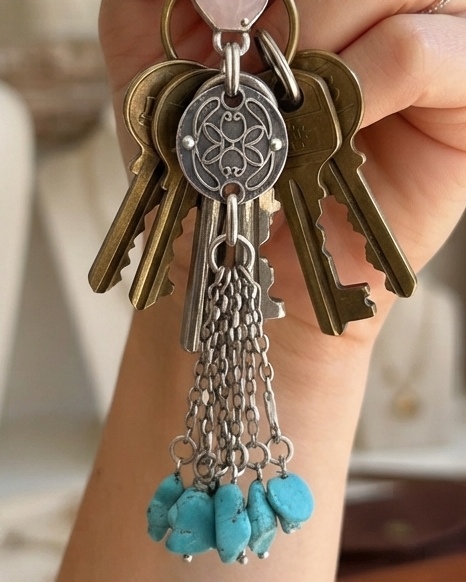 Lady Egyptian Silver Medal Keychain with Stones – Deluxe