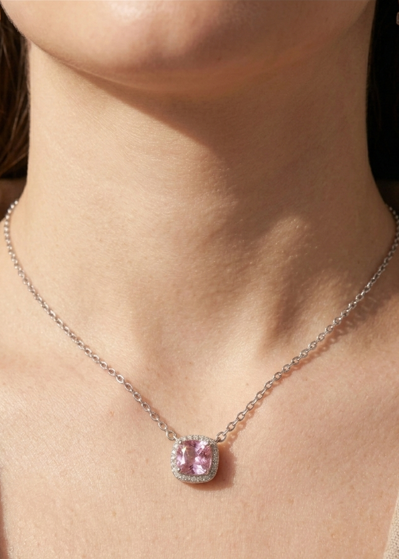 White Stone Silver Necklace for Women