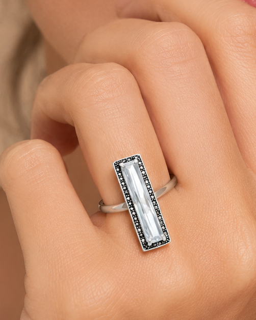 925 Sterling Silver Ring with a White Swiss Center Stone
