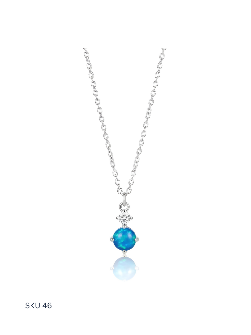 An elegant Fairuz lobe necklace made of Italian sterling silver 925 and platinum plated for a polished finish. Inspired by classic turquoise tones, this necklace adds a refined accent to everyday outfits while remaining light and comfortable to wear.