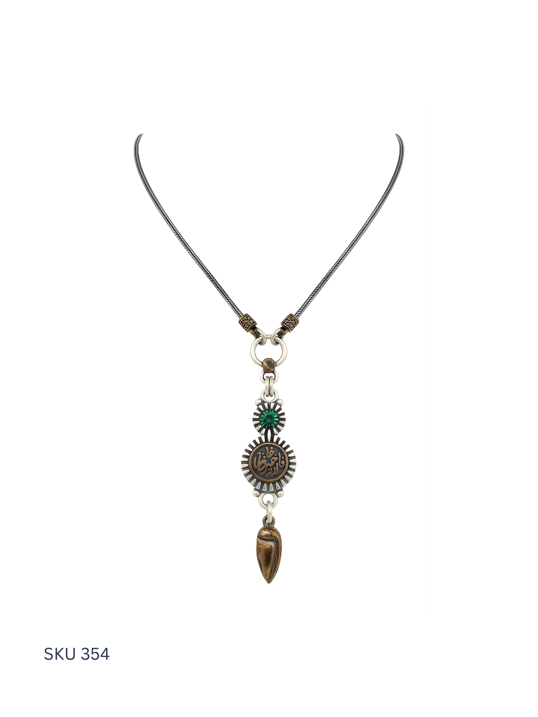 Necklace with decorative pendants on a white background