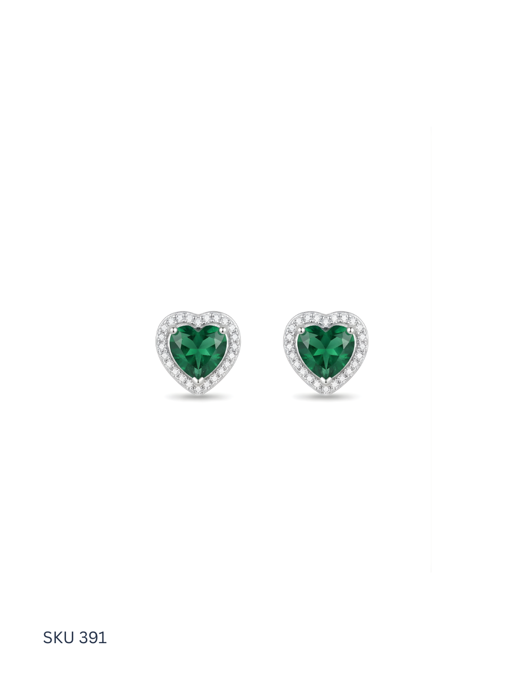 Heart-shaped green gemstone earrings on a white background with SKU 391.