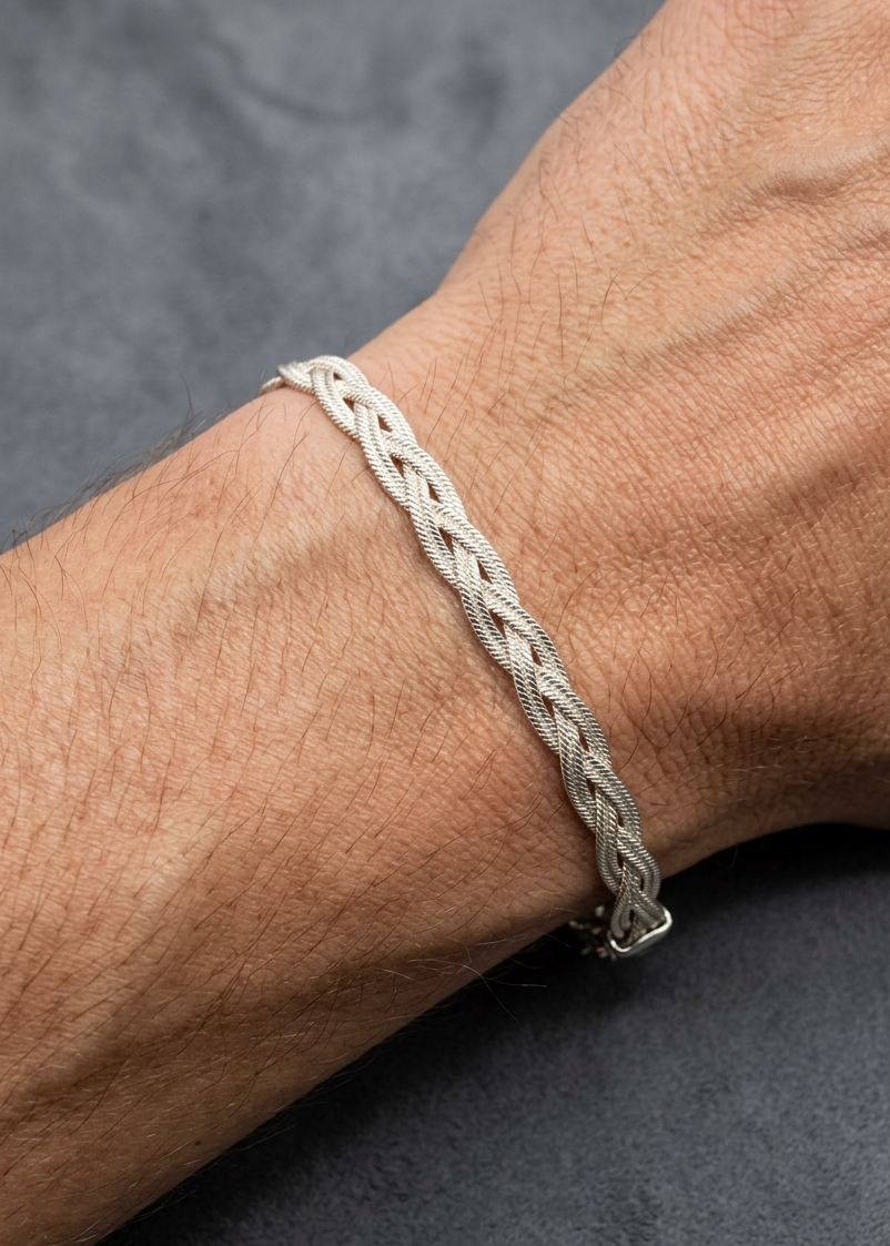 Braided Sterling Silver Bracelet for Men