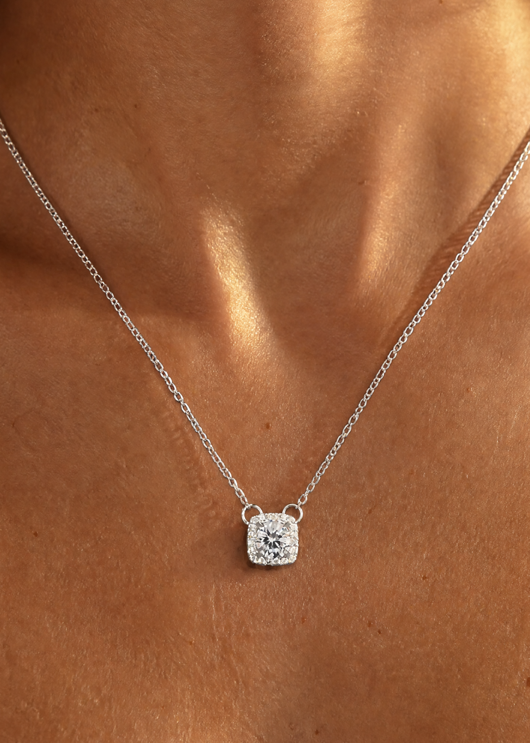 White Stone Silver Necklace for Women