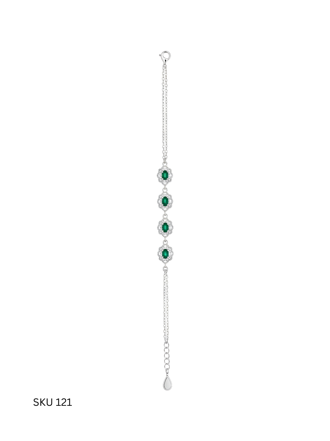 A refined green stone bracelet crafted in Italian sterling silver (925) and finished with elegant platinum plating. Designed to add a fresh touch of color while maintaining a timeless and feminine silhouette suitable for daily wear.