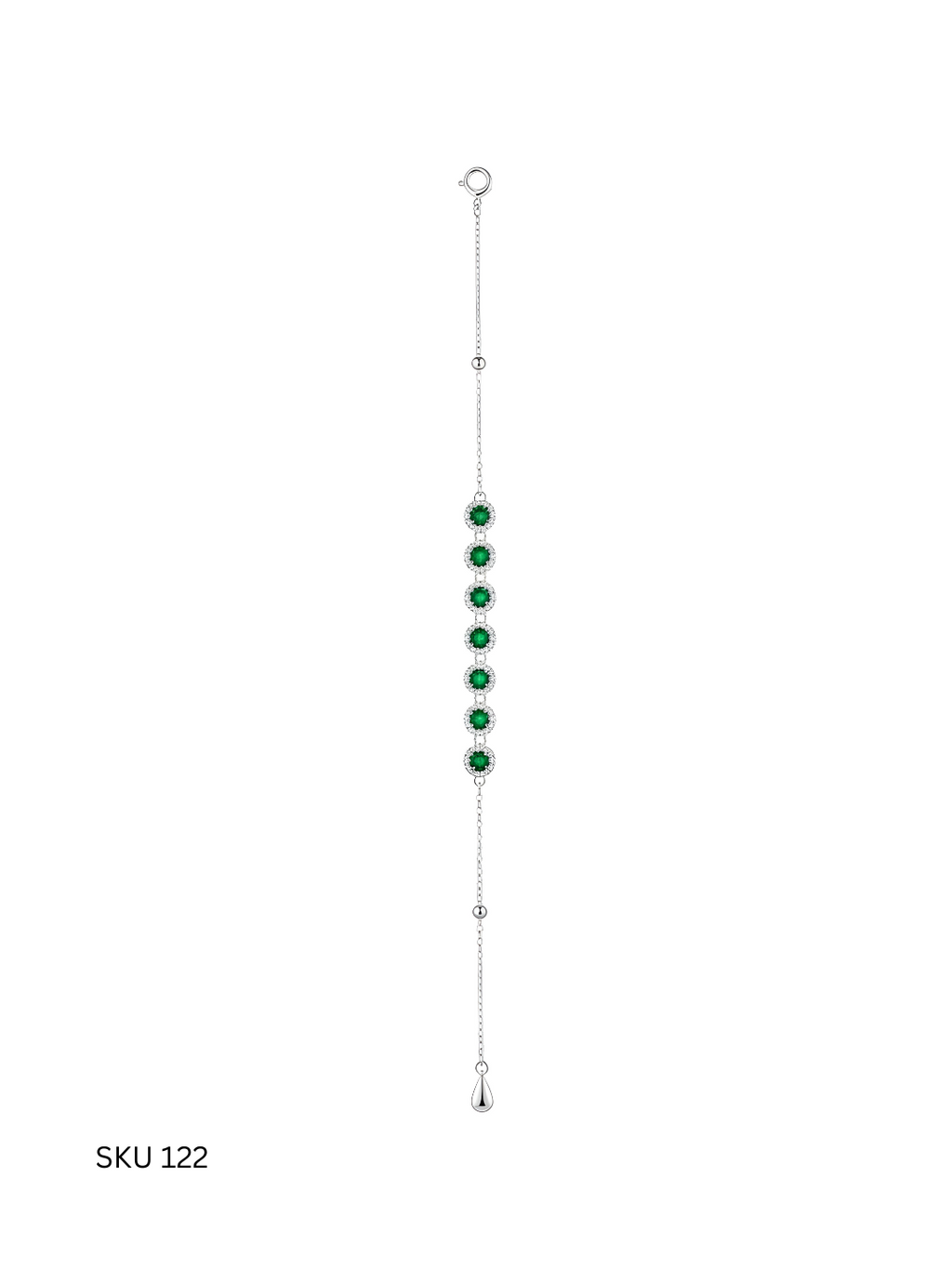 A classic interpretation of the green stone bracelet, crafted from Italian sterling silver (925) with platinum plating for durability and luminous finish. A versatile accessory for modern elegance.