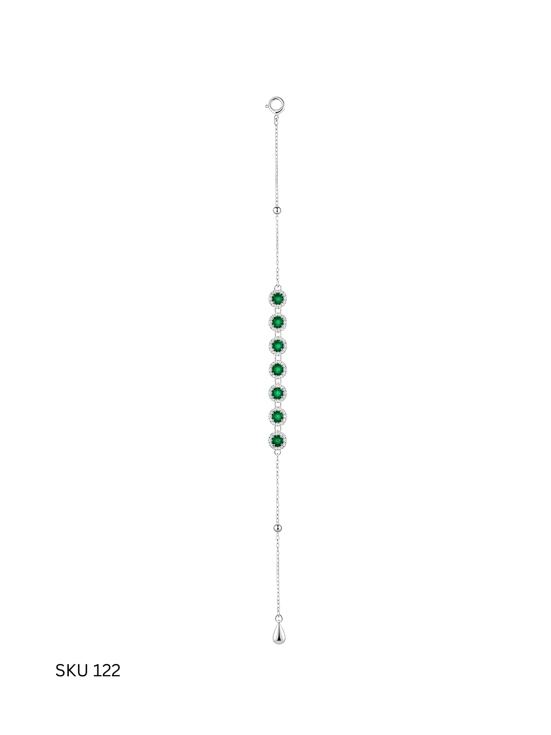 A classic interpretation of the green stone bracelet, crafted from Italian sterling silver (925) with platinum plating for durability and luminous finish. A versatile accessory for modern elegance.