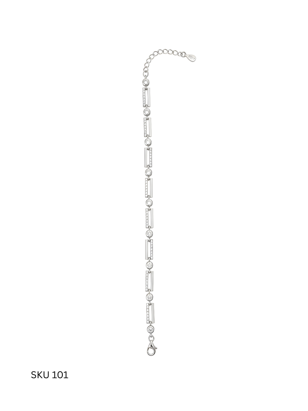 A modern rectangular bracelet crafted in Italian sterling silver (925) and platinum plated, offering structured elegance for contemporary styling.